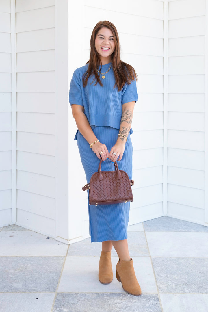 Ribbed Knit Sweater Top and Skirt Set