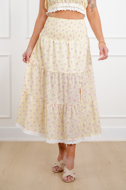 Floral Eyelet Smocked Waist Tiered Skirt