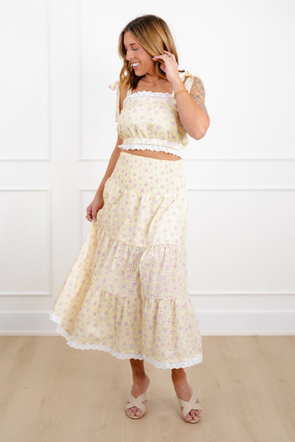 Floral Eyelet Smocked Waist Tiered Skirt