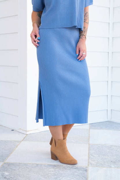 Ribbed Knit Sweater Top and Skirt Set