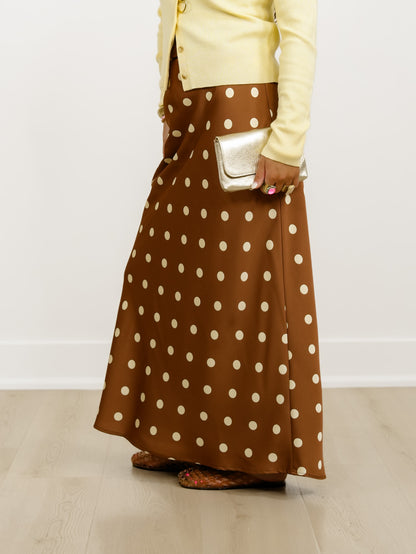 Satin Elastic Waist Polka Dot Maxi Skirt
