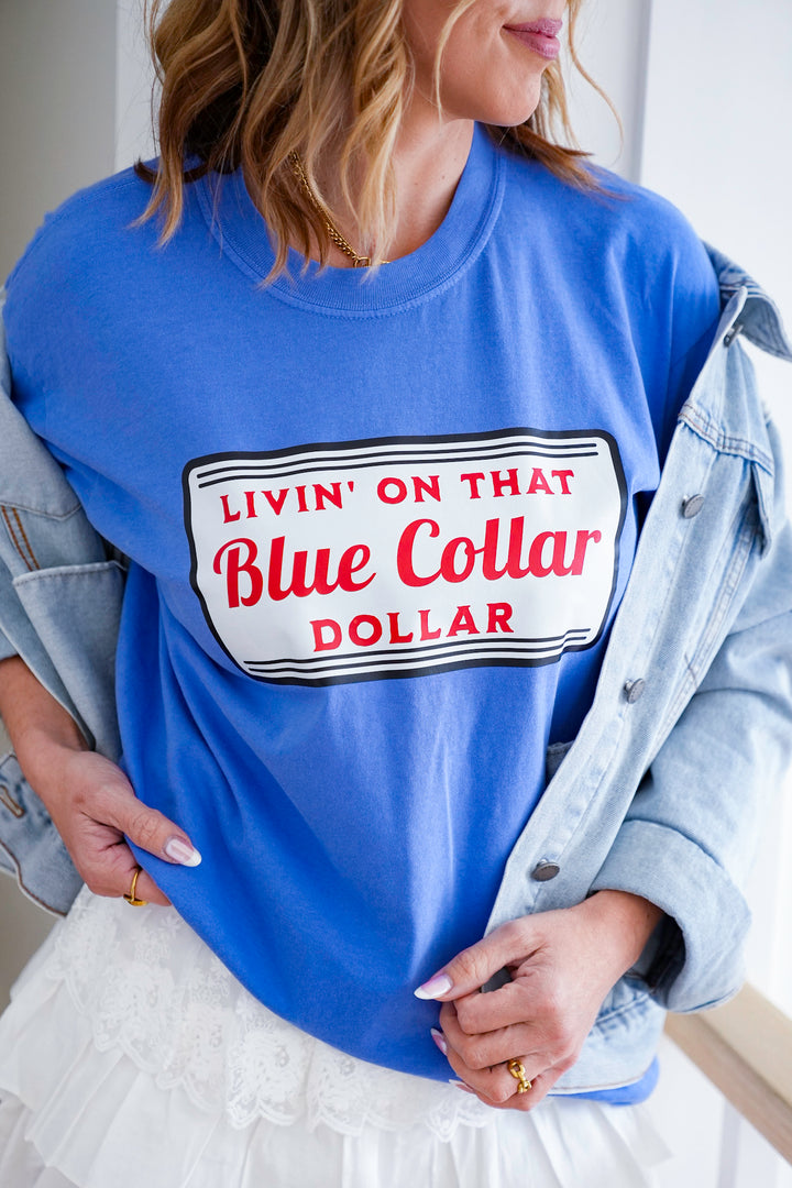 Plus/Reg Short Sleeve "Livin On That Blue Collar Dollar" Graphic Tee