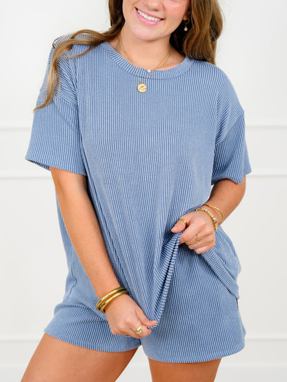 Urban Ribbed Short Sleeve Top and Shorts Set