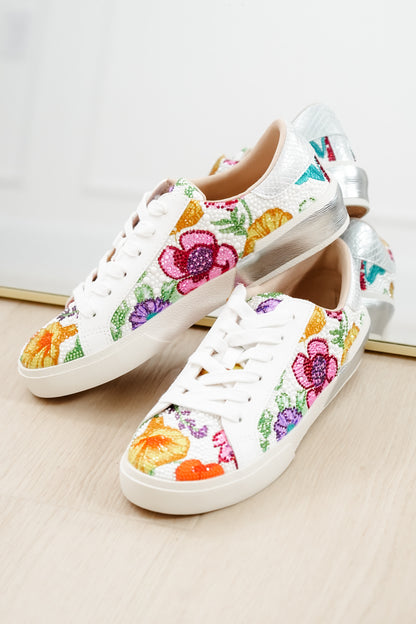 Betsey Johnson Floral Embellished Lace Up Platform Sneaker