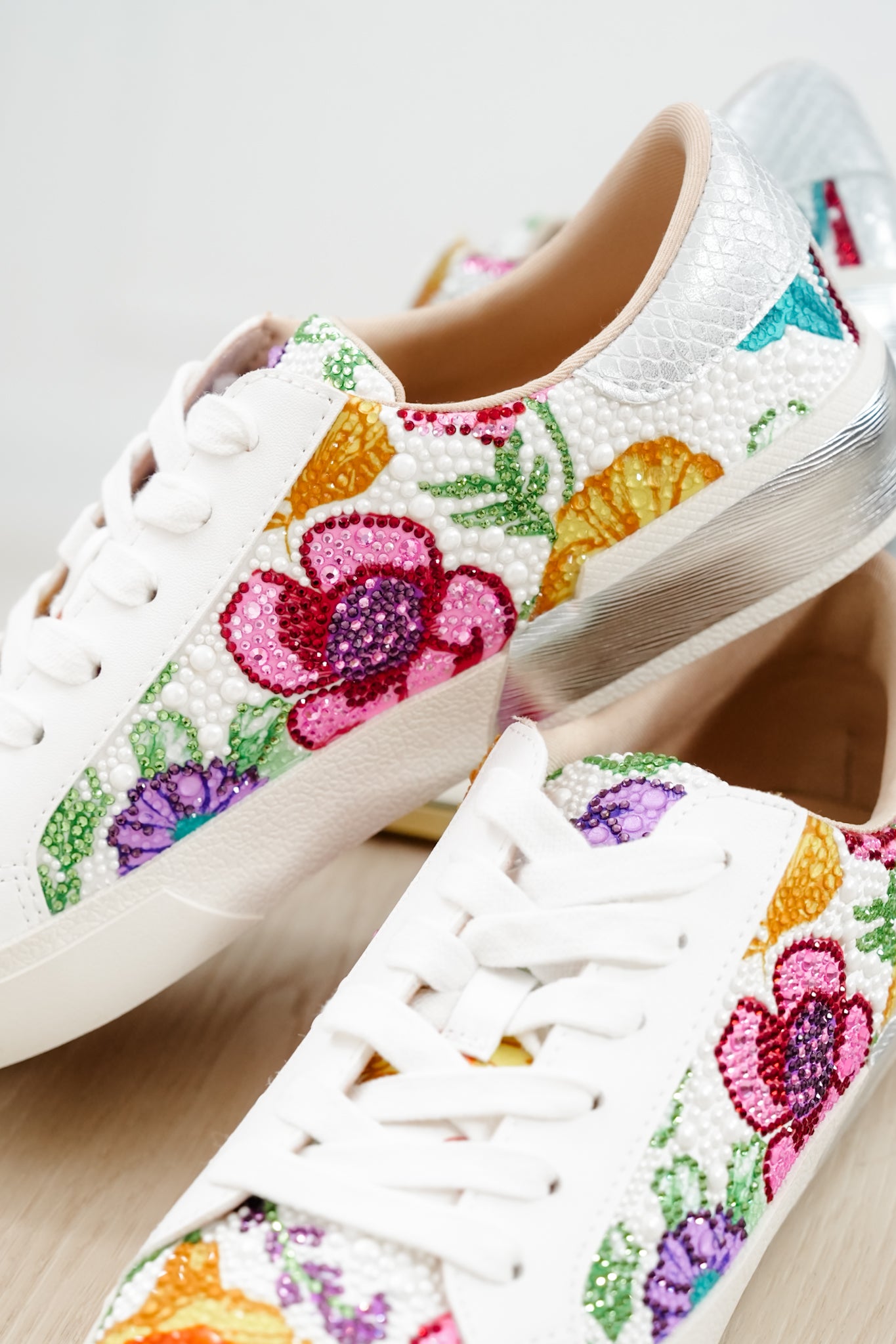 Betsey Johnson Floral Embellished Lace Up Platform Sneaker