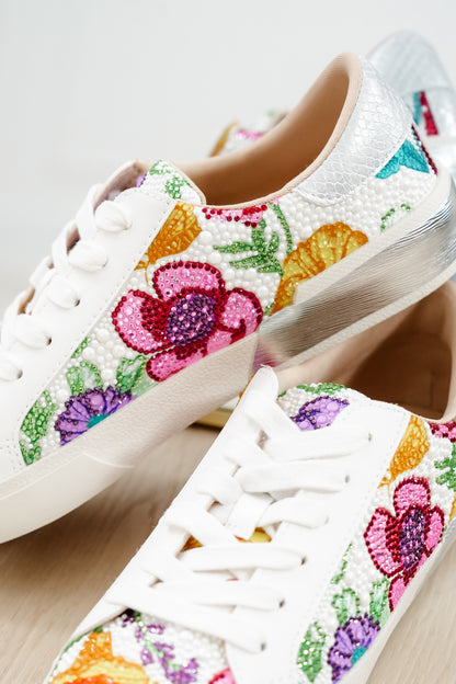 Betsey Johnson Floral Embellished Lace Up Platform Sneaker