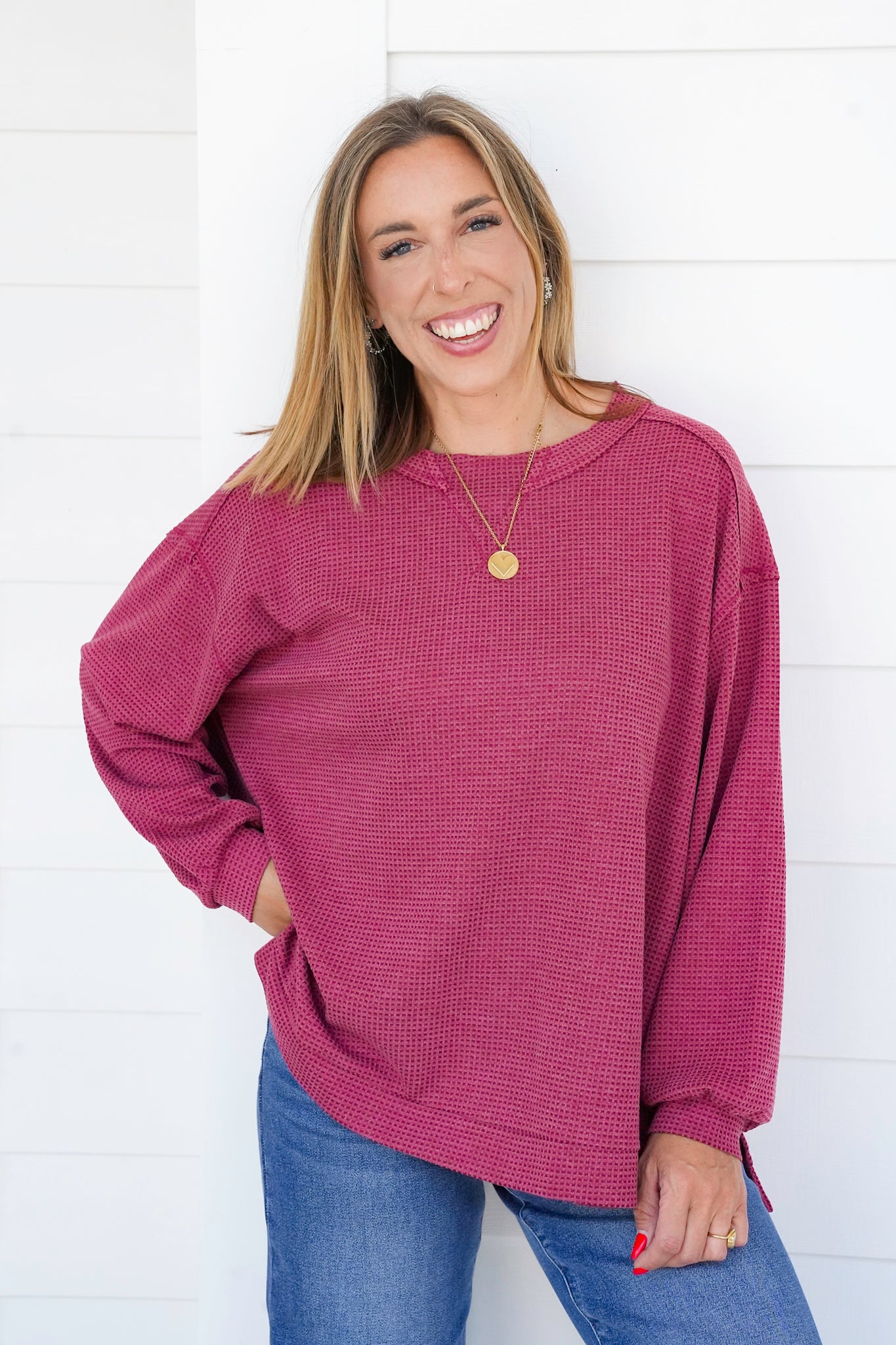 Door Buster! Plus/Reg Thermal Knit Long Sleeve Pullover Top