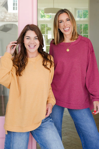 Door Buster! Plus/Reg Thermal Knit Long Sleeve Pullover Top