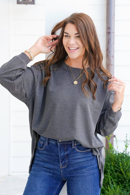 Door Buster! Plus/Reg Thermal Knit Long Sleeve Pullover Top