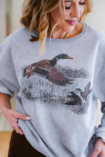 Plus/Reg Long Sleeve "Retro Duck Scene" Graphic Sweatshirt