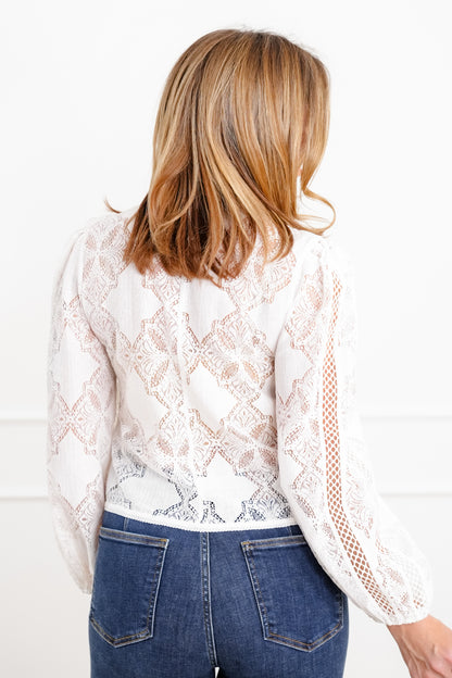 Plus/Reg Lace Long Sleeve Button Up Top