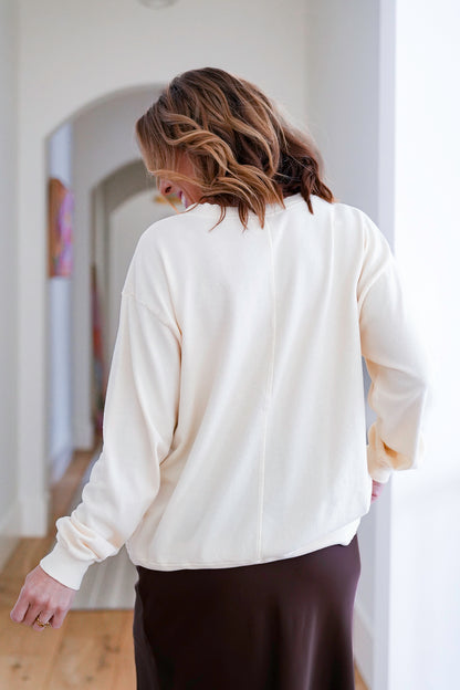 Cream Long Sleeve "Beer Me" Graphic Sweatshirt