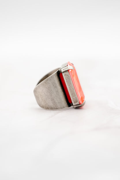 TOVA Electric Red Mini Soleil Ring in Antique Silver