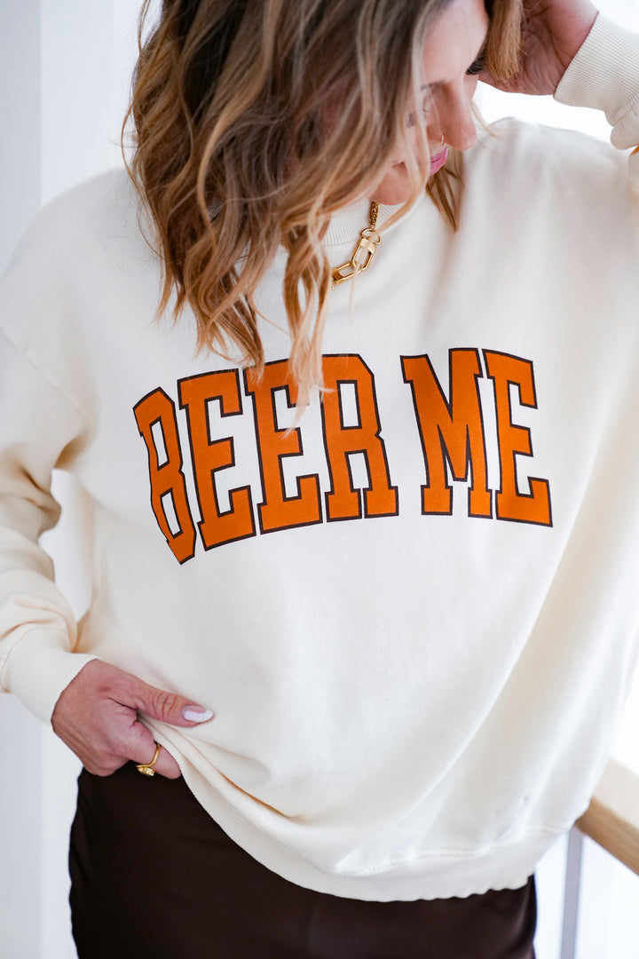 Cream Long Sleeve "Beer Me" Graphic Sweatshirt