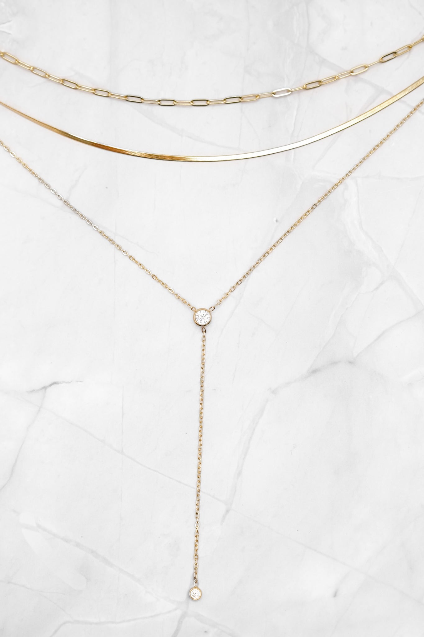 Mila + Stevie Dainty 3 Strand CZ Long Necklace