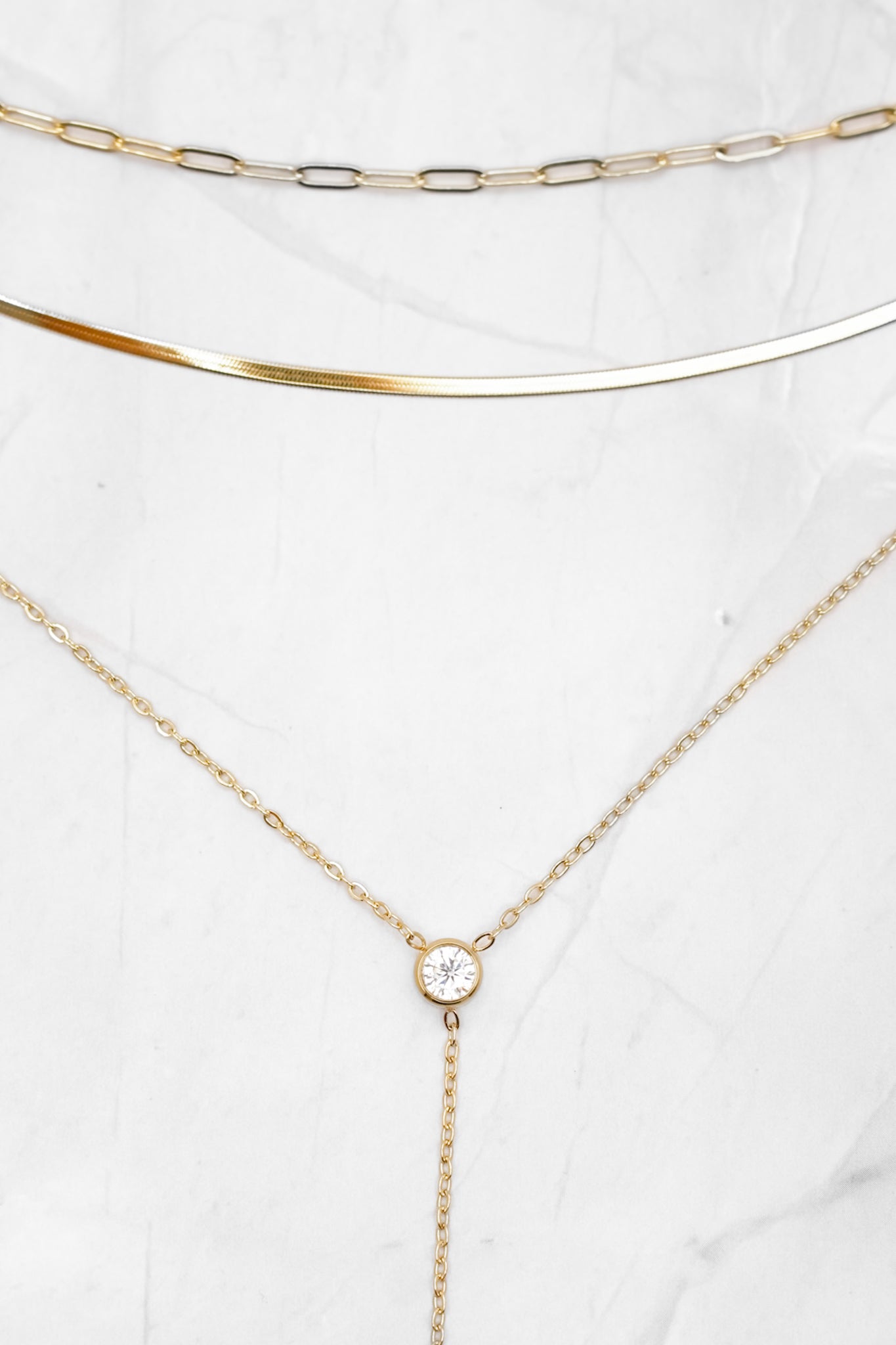 Mila + Stevie Dainty 3 Strand CZ Long Necklace
