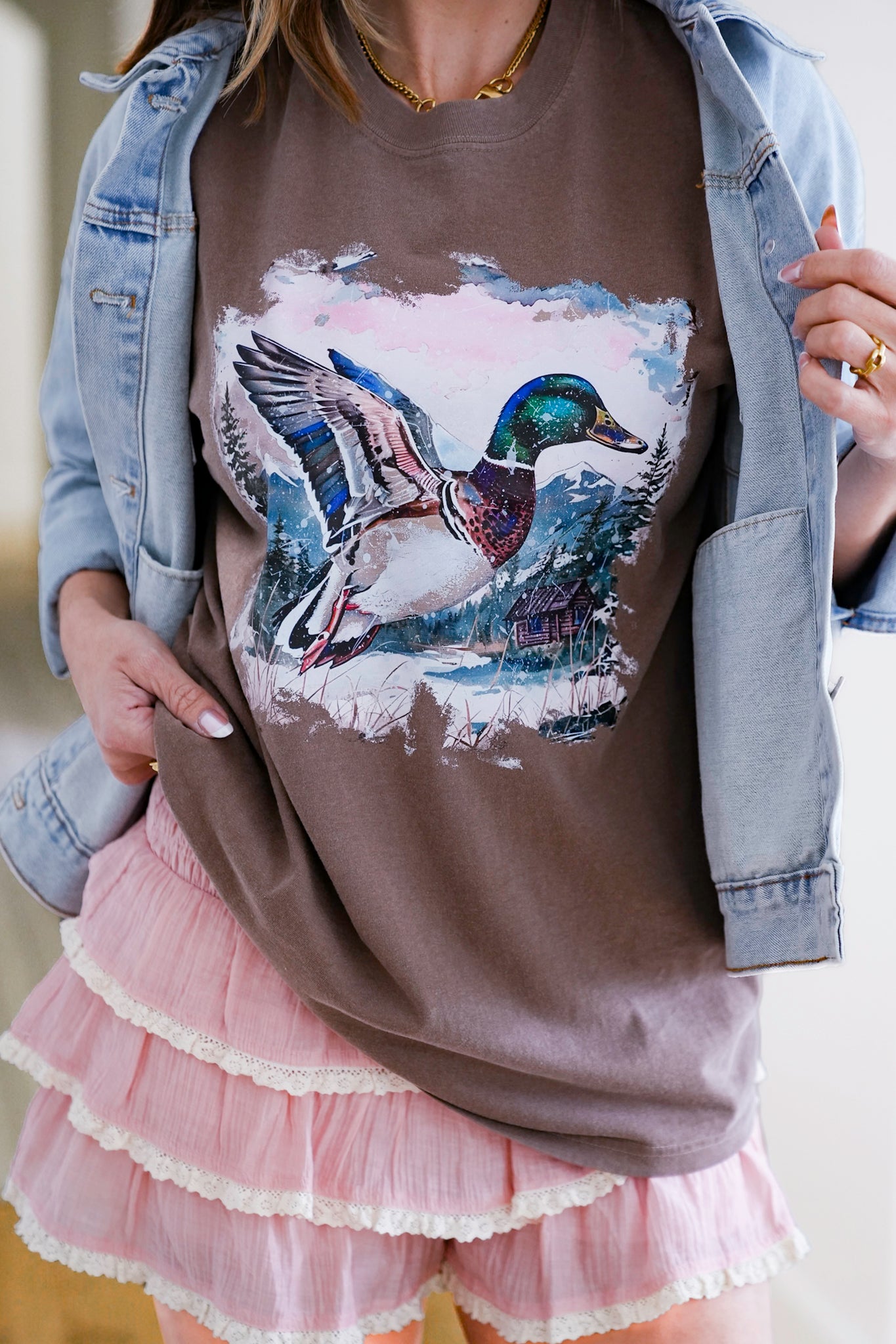 Plus/Reg Brown Short Sleeve "Mallard Duck" Graphic Tee