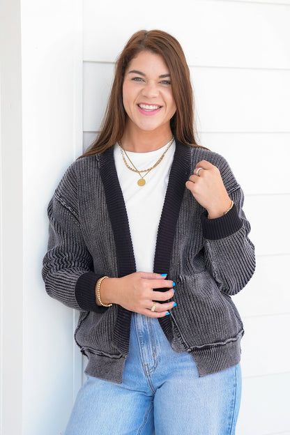 Door Buster! Zenana Washed Dropped Shoulder Cardigan with Side Pockets
