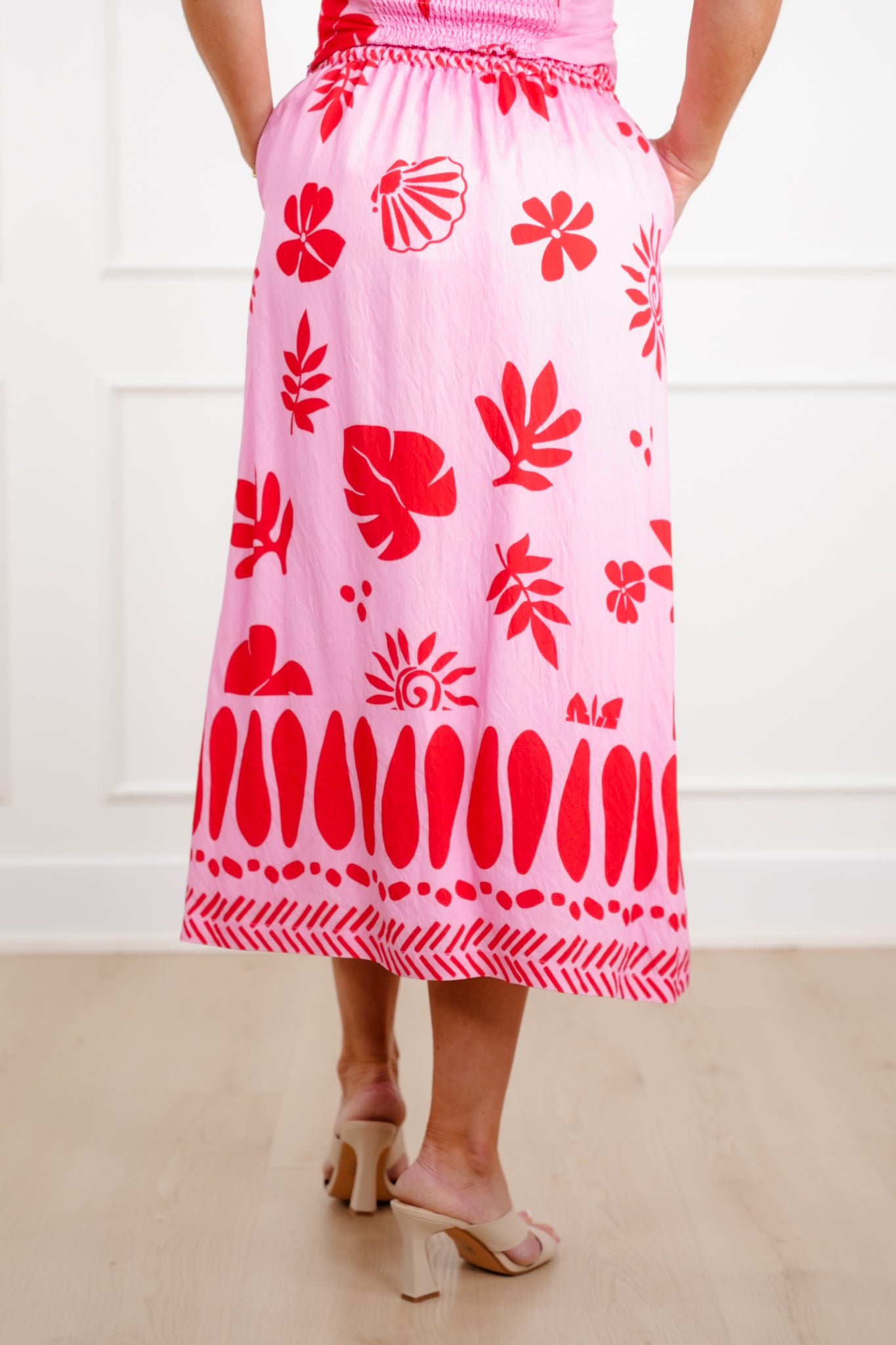 Tropical Print Button Down Midi Skirt