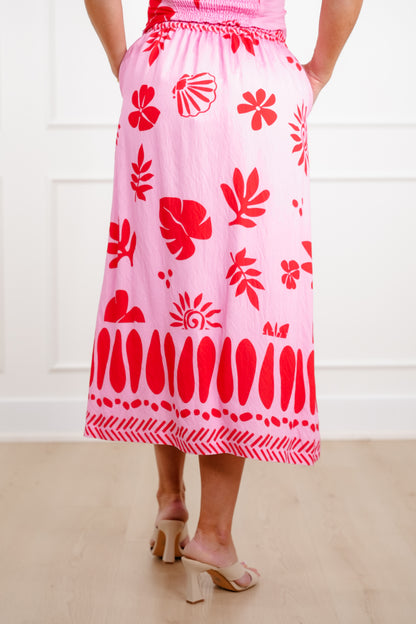 Tropical Print Button Down Midi Skirt
