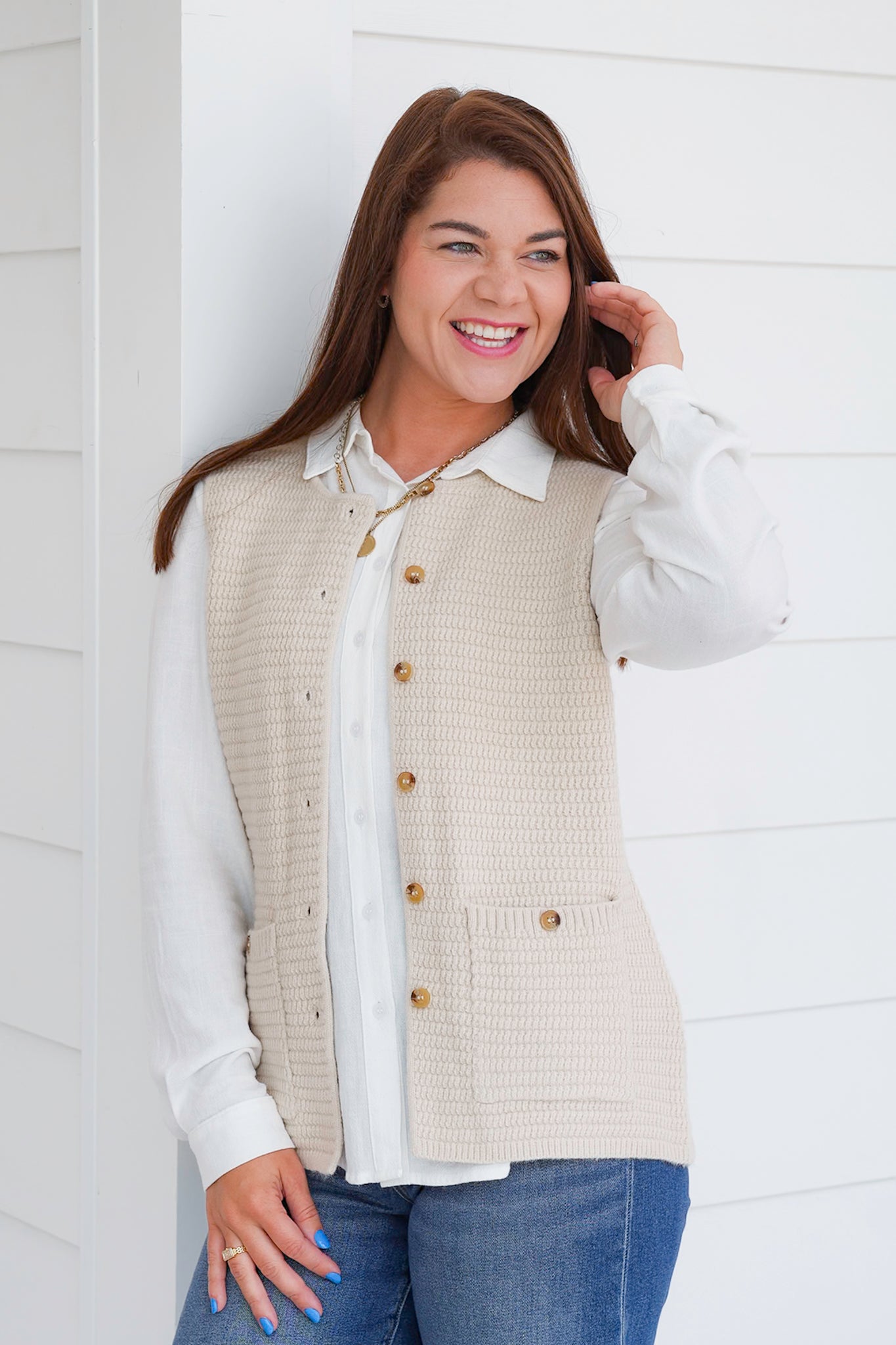 Textured Button Down Sweater Vest