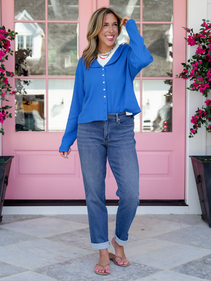 Thermal Long Sleeve Peter Pan Collar Button Down Cardigan