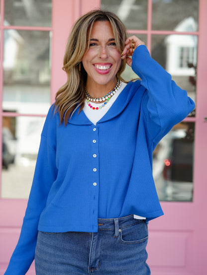 Thermal Long Sleeve Peter Pan Collar Button Down Cardigan