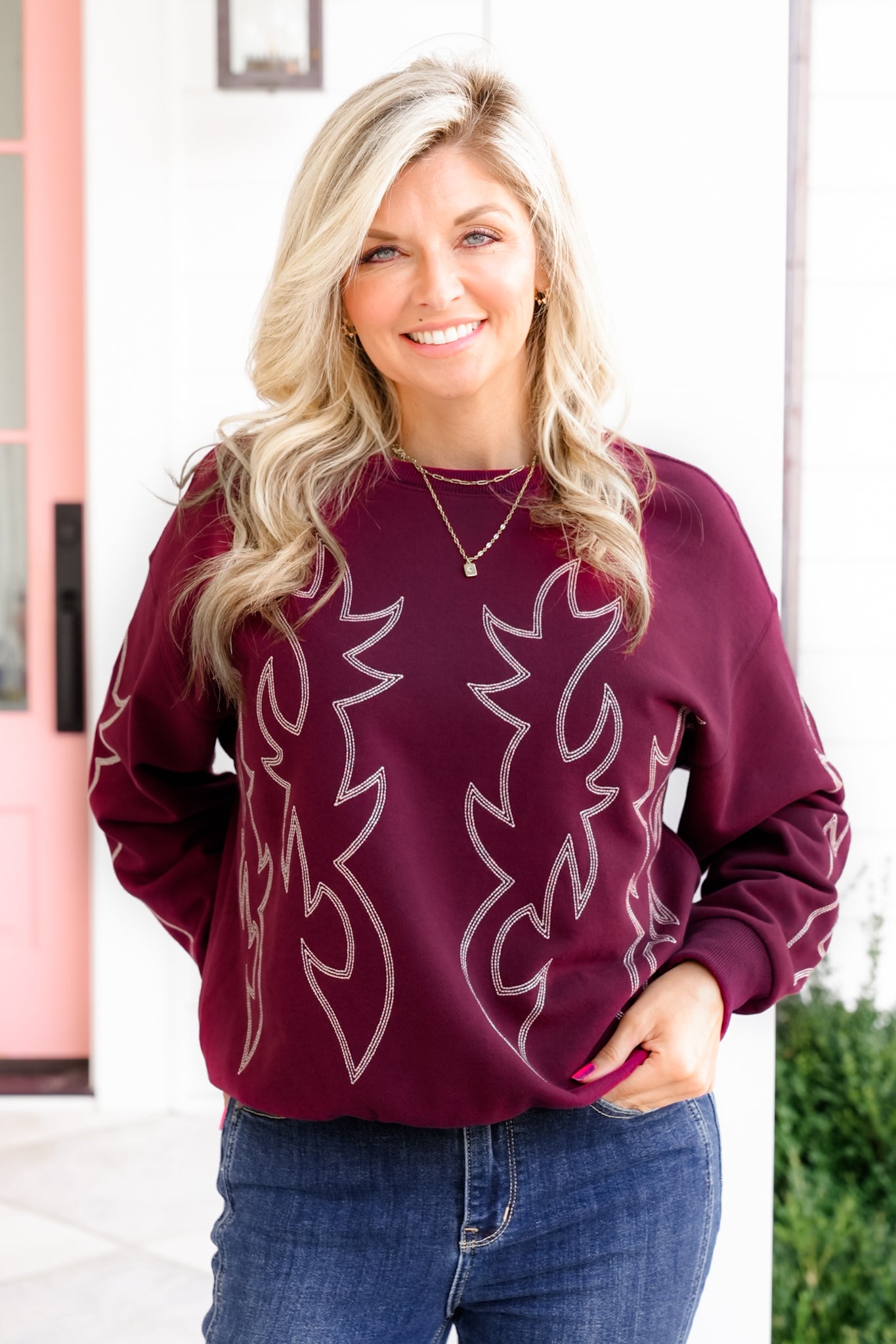 Long Sleeve Western Stitch Pullover Sweatshirt