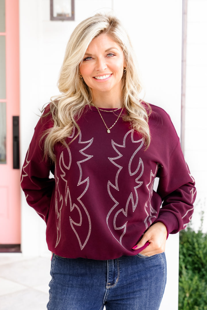 Long Sleeve Western Stitch Pullover Sweatshirt