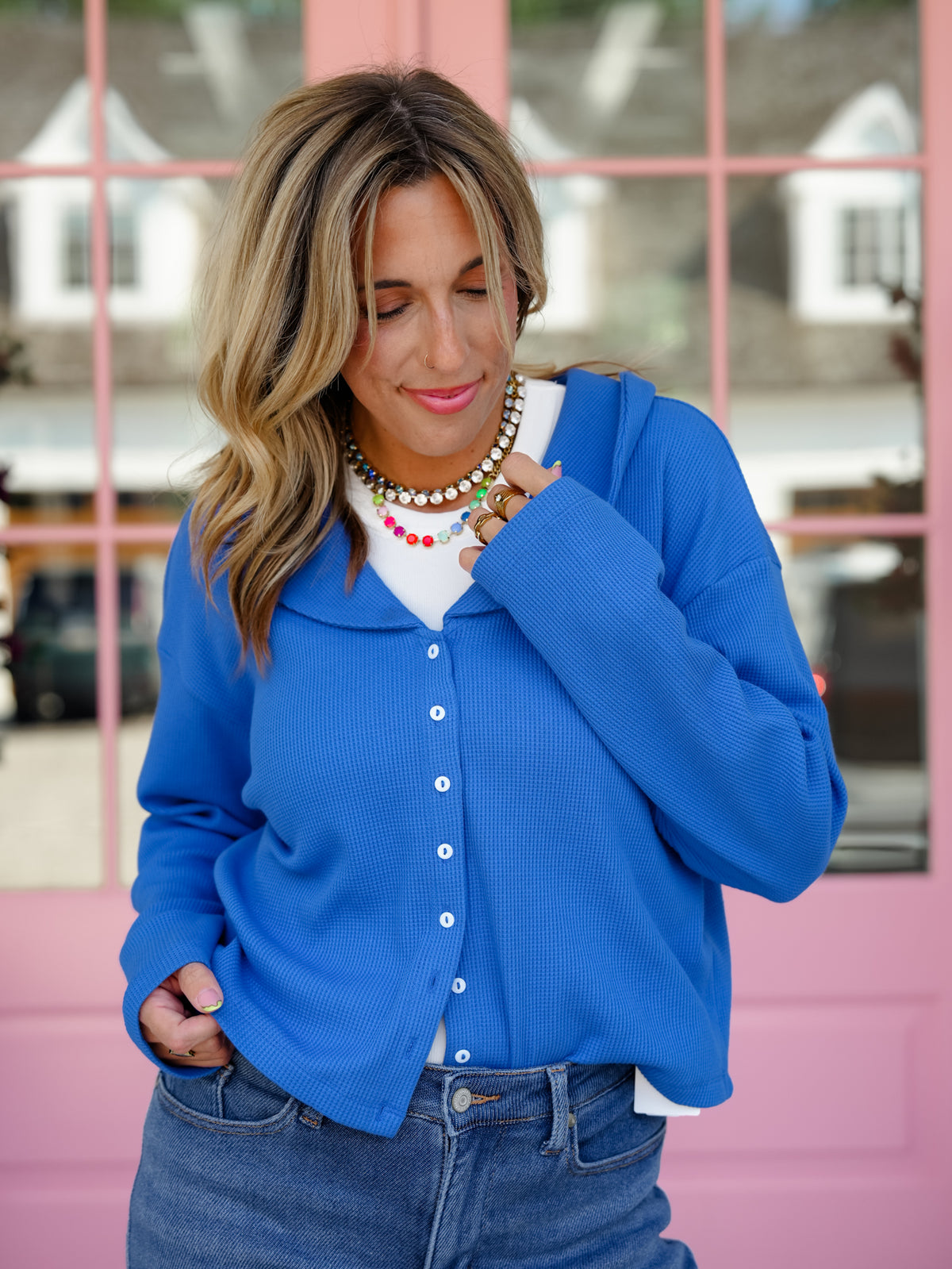 Thermal Long Sleeve Peter Pan Collar Button Down Cardigan