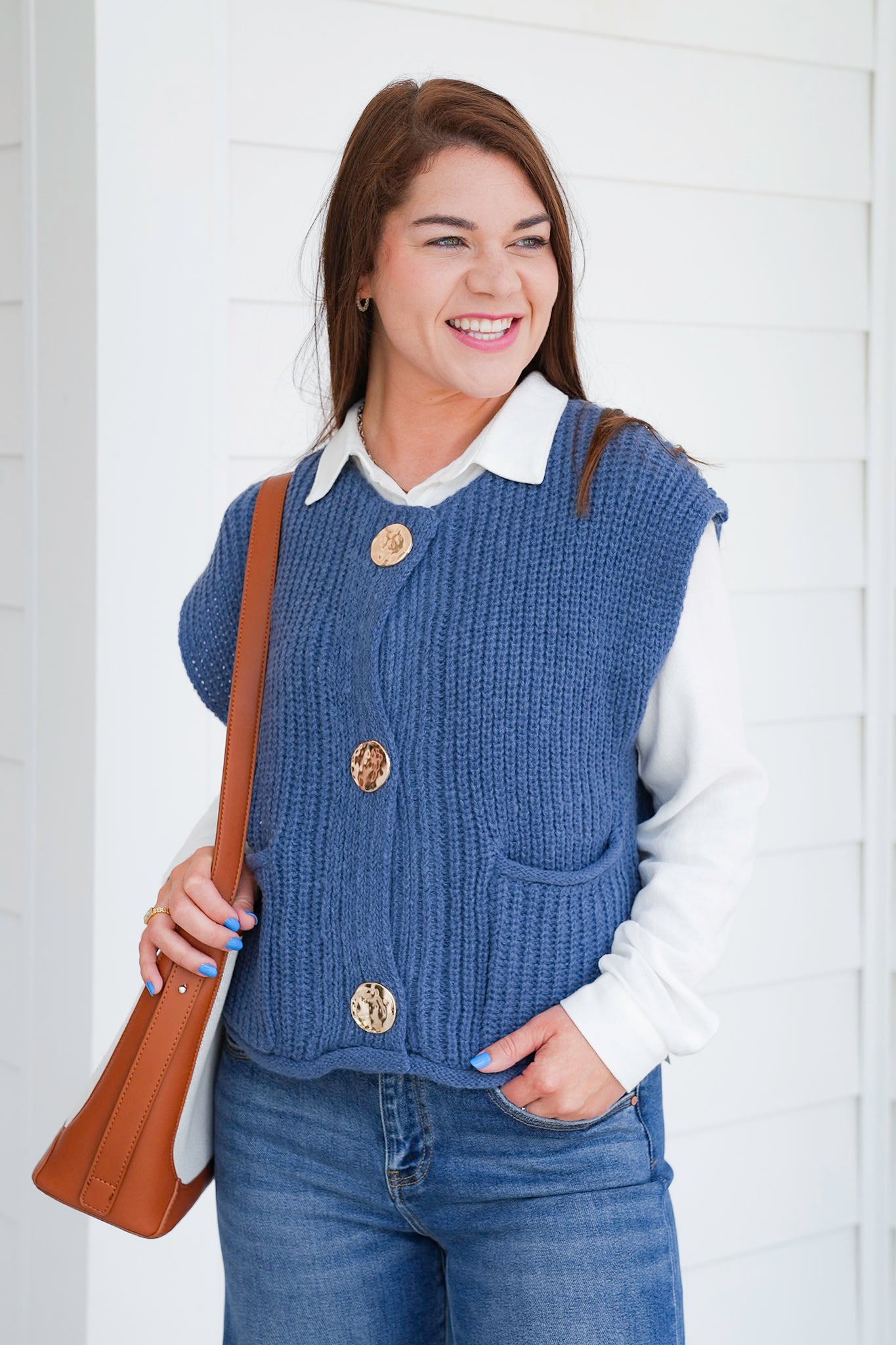 Large Metal Button Down Sweater Vest