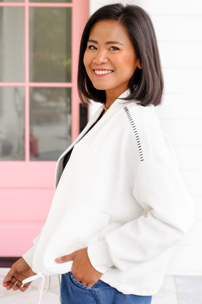 Plus/Reg Long Sleeve Open Front Jacket with Stitching