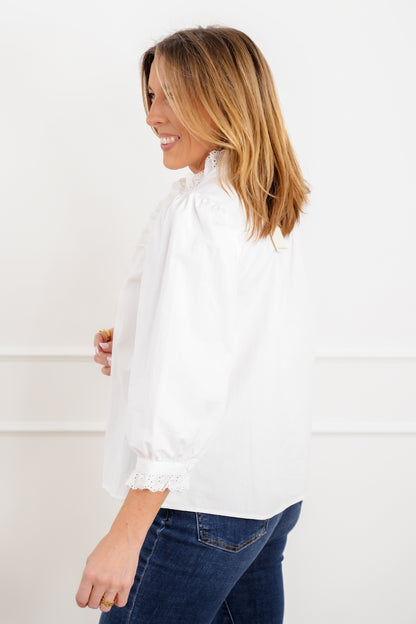 Solid 3/4 Sleeve Half Button Up Top