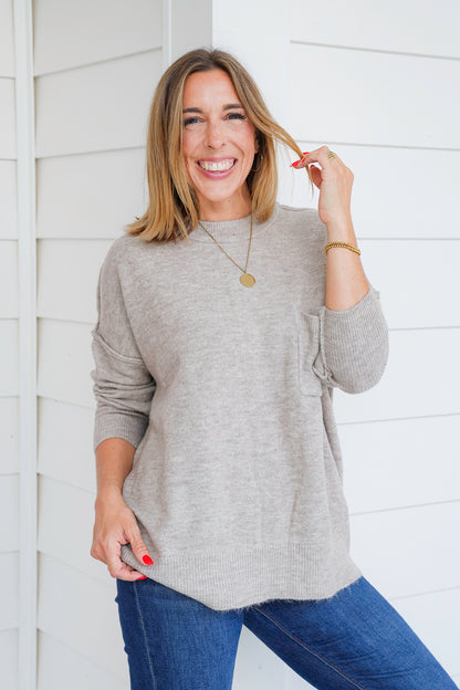 Door Buster! Zenana Melange Hi Low Hem Pocket Sweater
