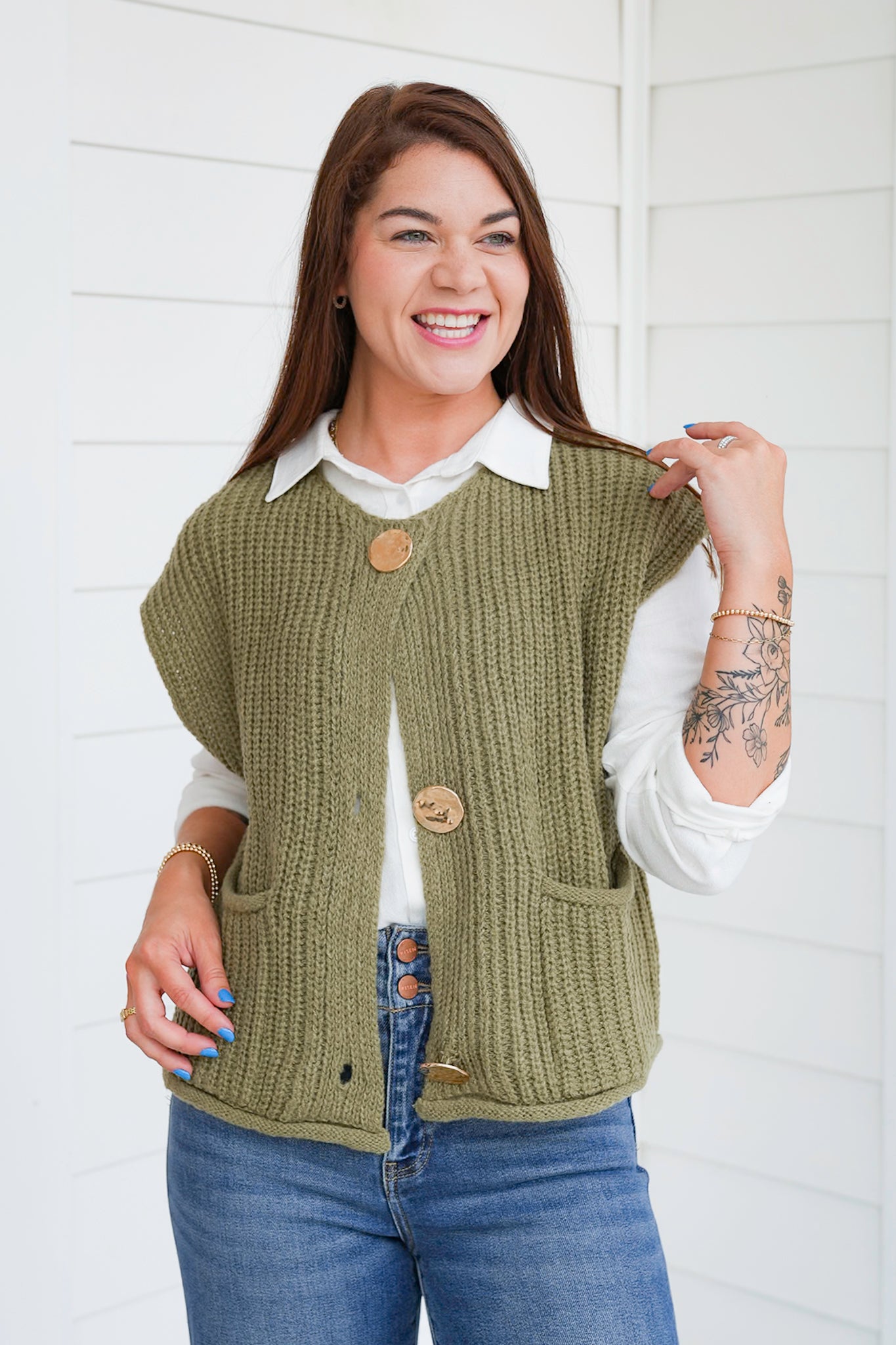 Large Metal Button Down Sweater Vest