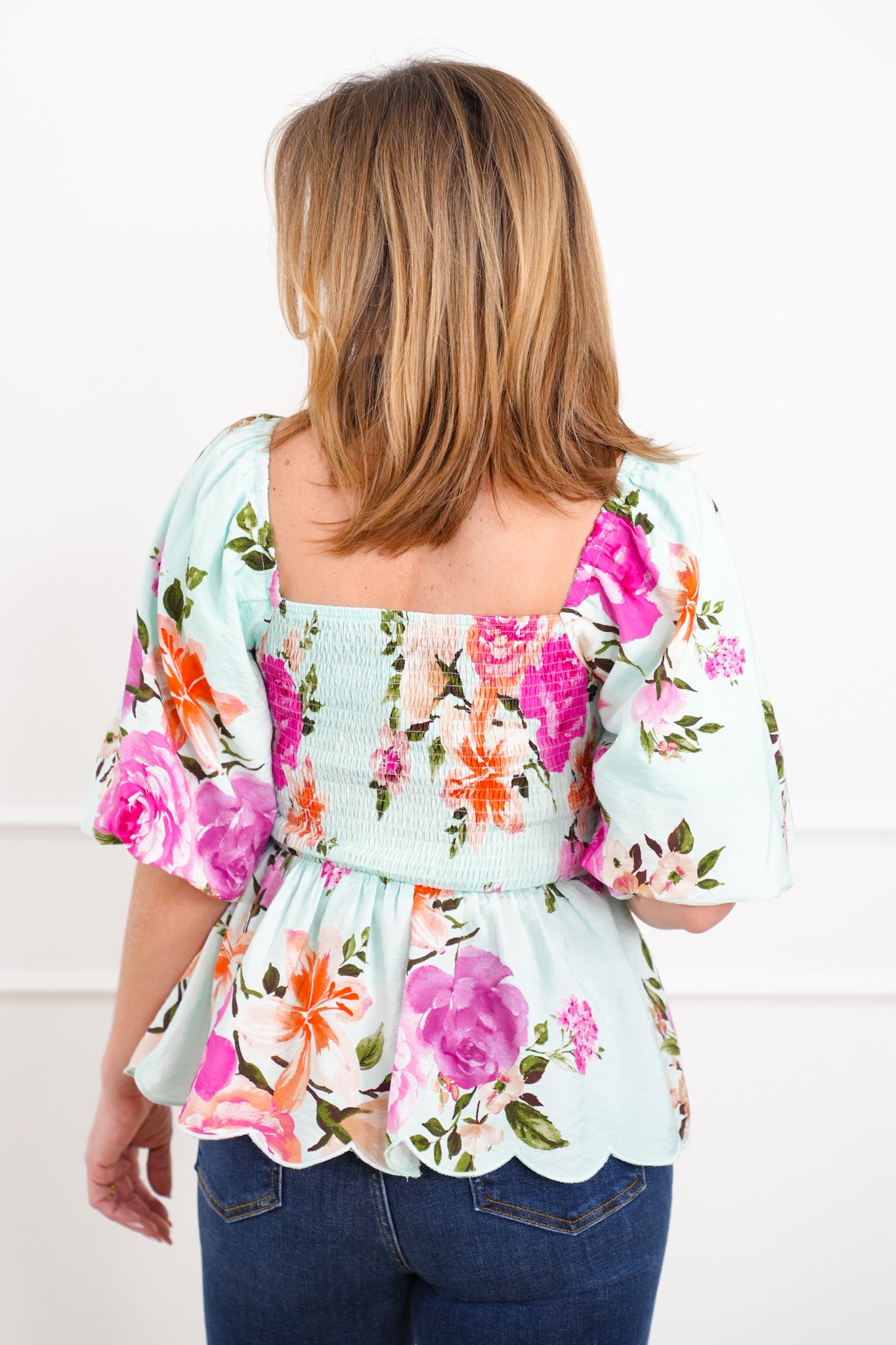 Plus/Reg Floral Print Puff Sleeve Square Neck Top – Freckled Poppy