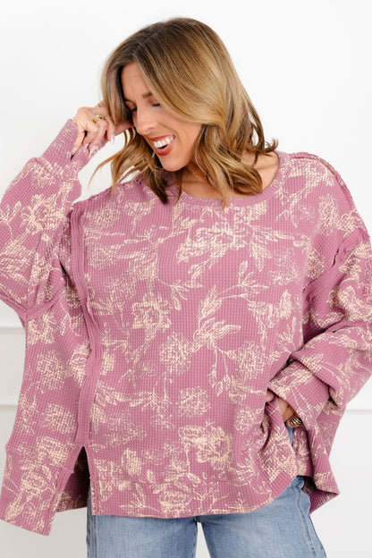 Floral Print Thermal Long Sleeve Round Neck Top
