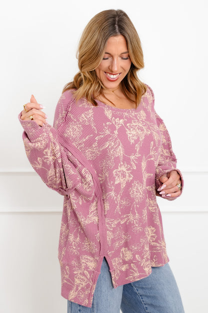 Floral Print Thermal Long Sleeve Round Neck Top