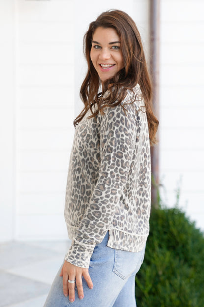 In Side Out Leopard Long Sleeve Pullover Top