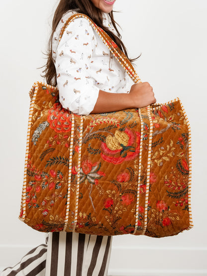 POL Honey Botanical Velvet Quilted Tote Bag