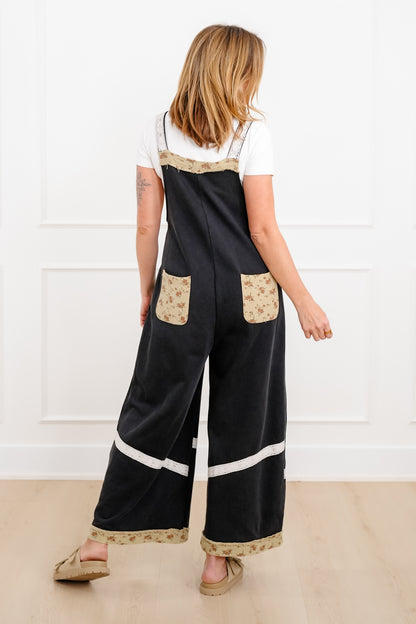 POL Black Vintage Wide Leg Overalls With Patchwork
