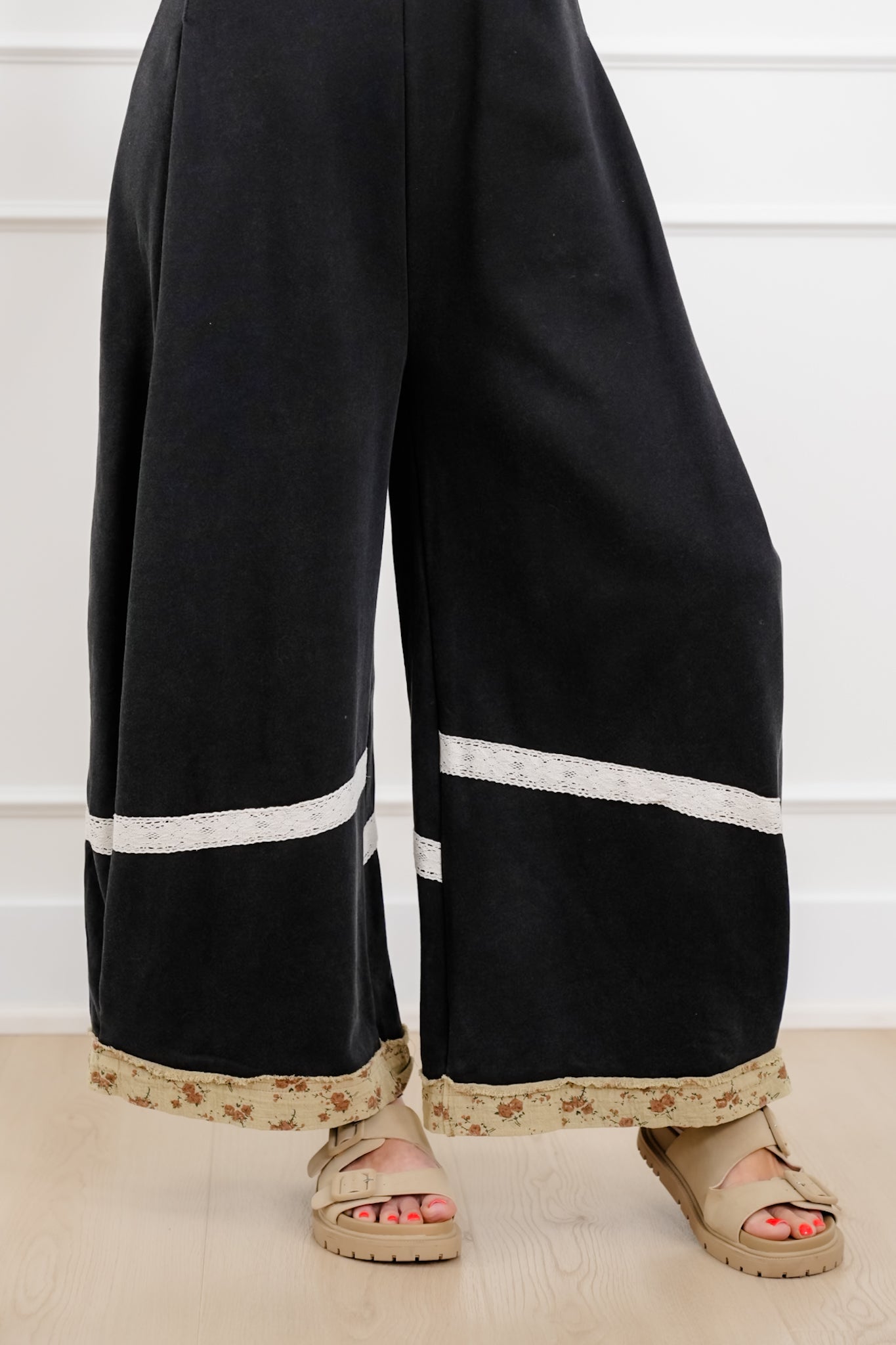 POL Black Vintage Wide Leg Overalls With Patchwork