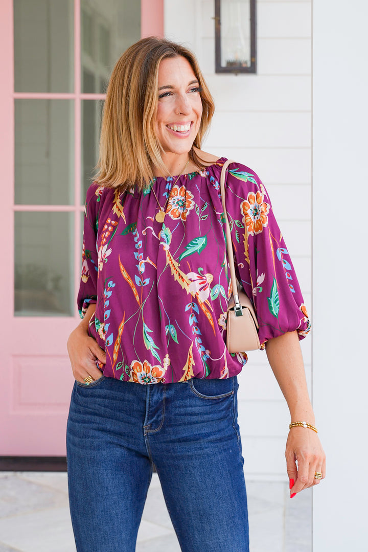 Floral Short Sleeve Bubble Hem Top