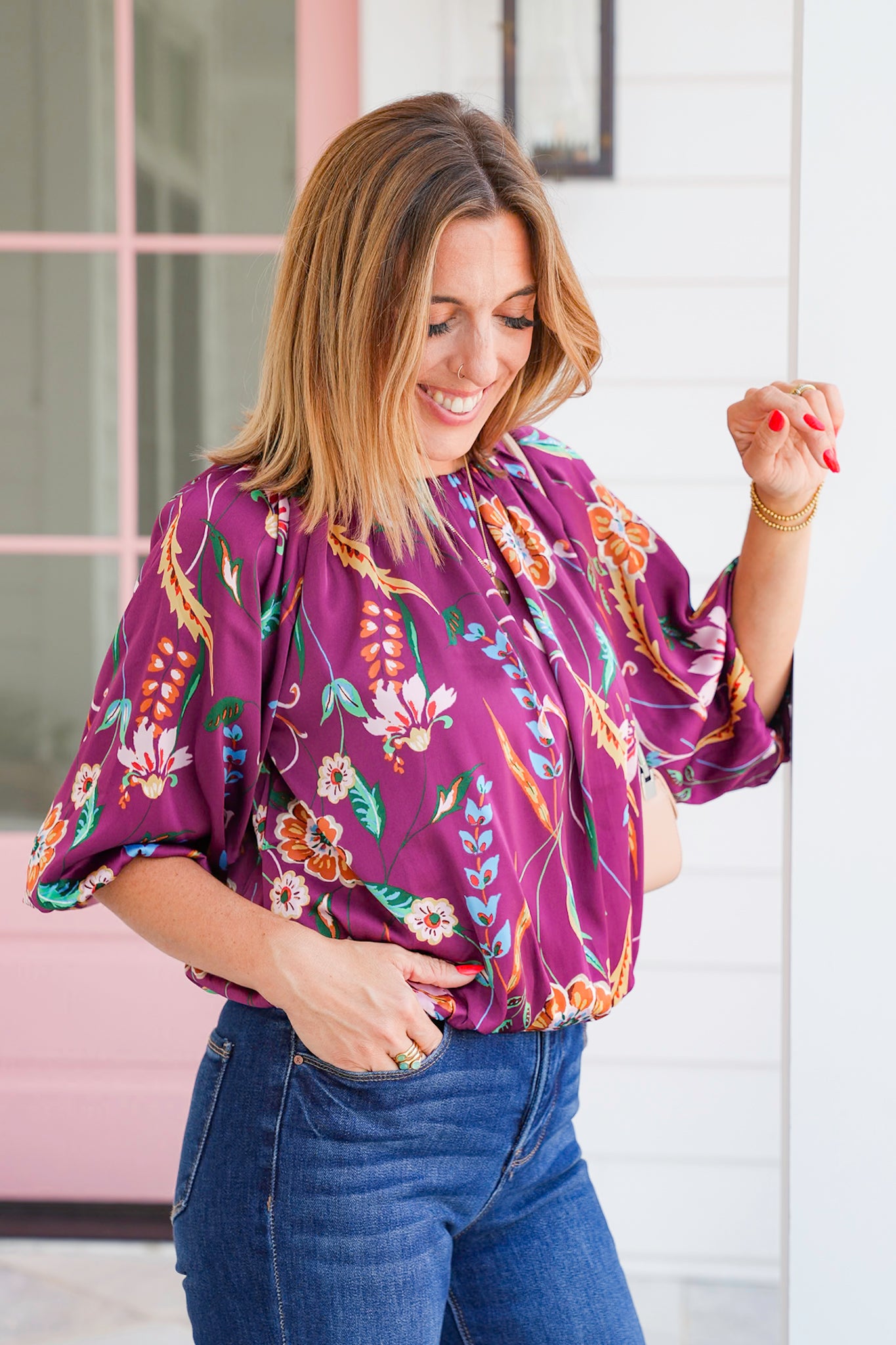 Floral Short Sleeve Bubble Hem Top