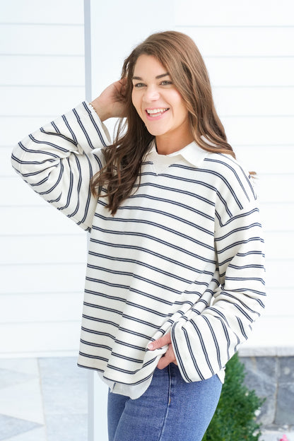 Stripe Long Sleeve Crew Neck Pullover Top