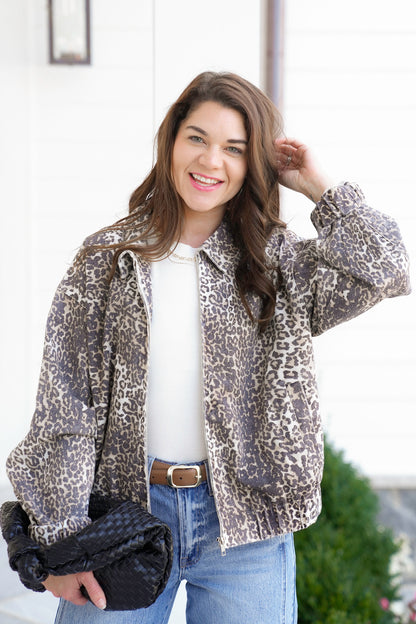 Leopard Long Sleeve Zip Up Jacket