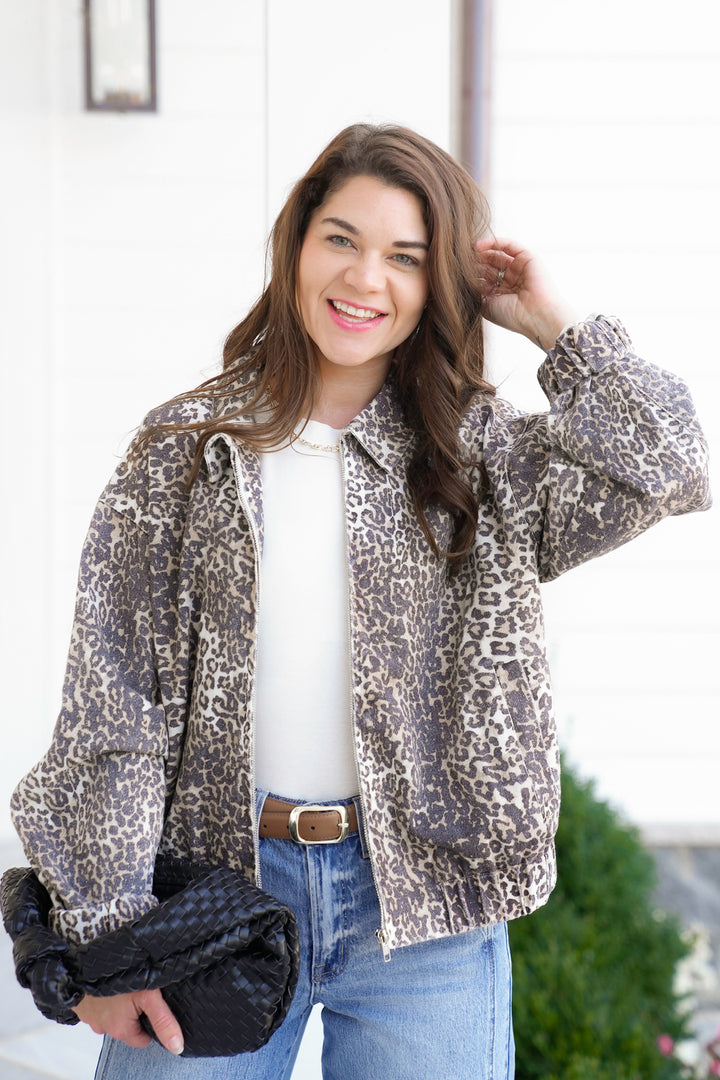 Leopard Long Sleeve Zip Up Jacket
