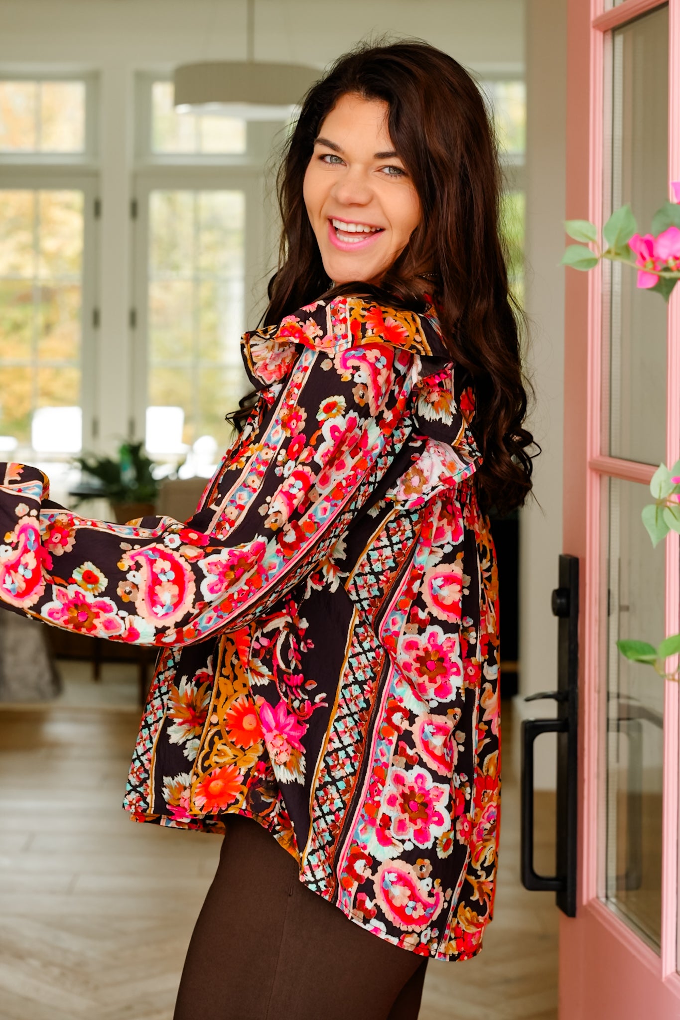Plus/Reg Long Sleeve Floral Printed Blouse