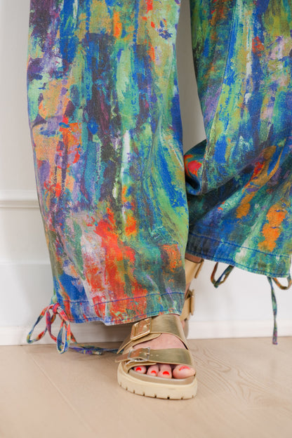 Plus/Reg Wash Painted High Waist Wide Leg Pants