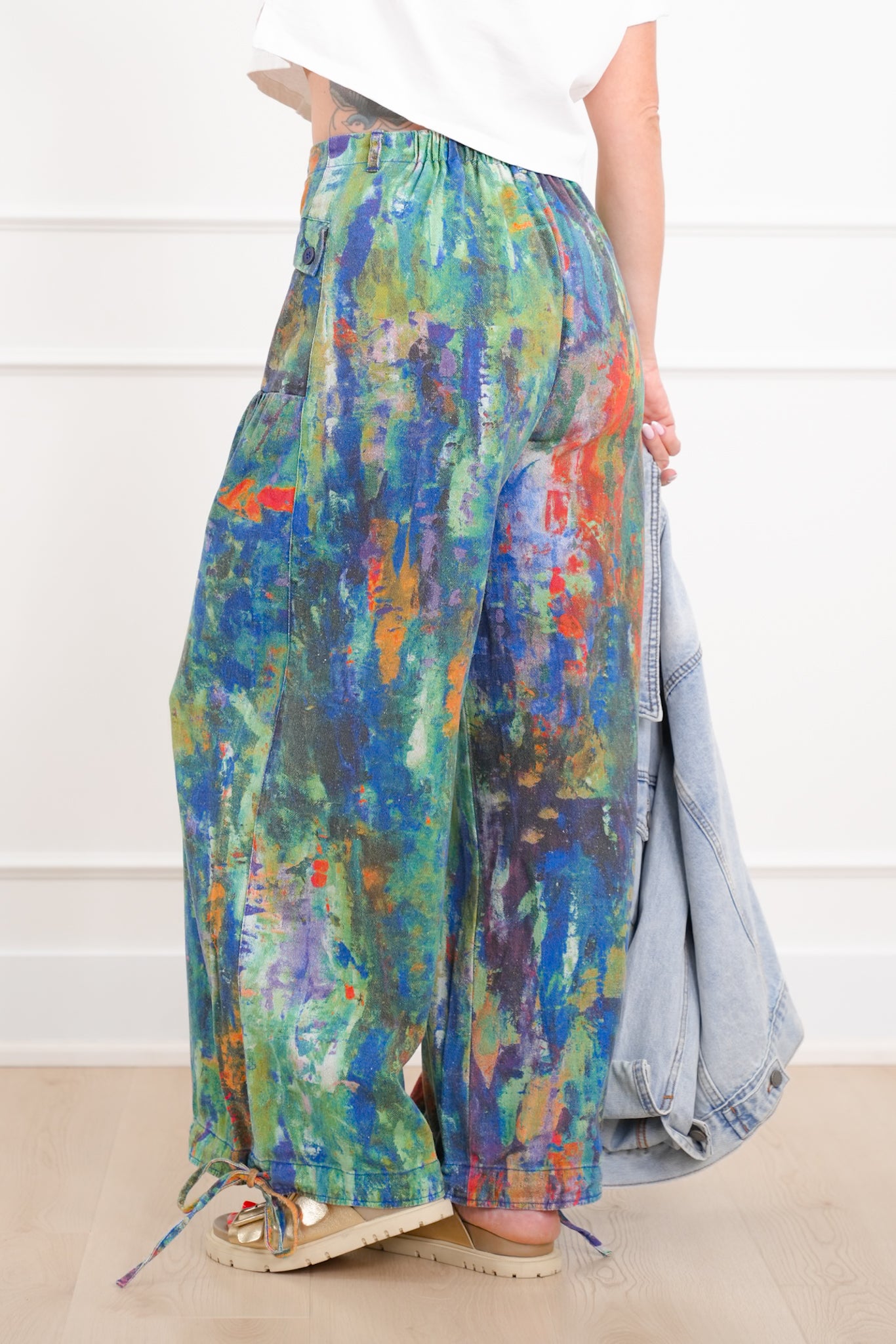 Plus/Reg Wash Painted High Waist Wide Leg Pants